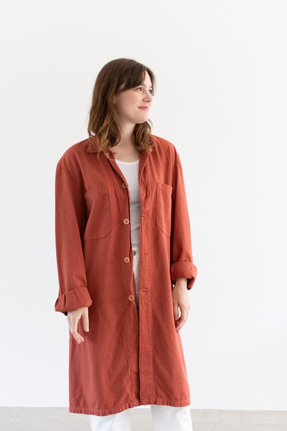 Vintage Brick Red Shop Coat | Unisex Herringbone … - image 3