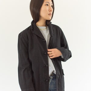 Vintage Black Knot Chore Jacket | Cotton French Workwear Style Utility Blazer Flap Pocket | 50s | XS |