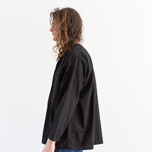 veste noire vintage à smocks Artist avec boutons sur le côté Chemise unisexe en coton surteinte Années 50 Fabriqué aux États-Unis M L TG image 5