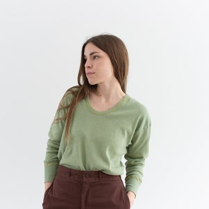 The Malmo Thermal in Pistachio Green | Vintage Long Sleeve Thermal | Scoop Neck Cotton Shirt | Knitwear | S M