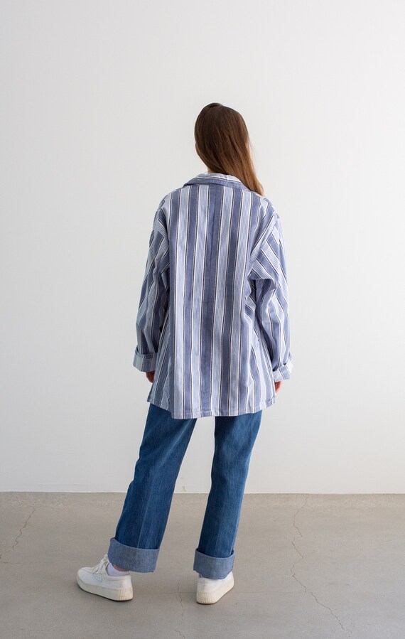 Vintage Blue White Striped Shirt Jacket | Unisex … - image 6