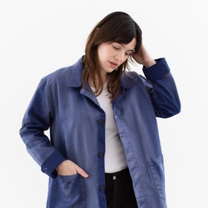 Vintage Blue Sun Fade Chore Jacket | Unisex Twill Cotton Utility Work Coat | S M | FJ107