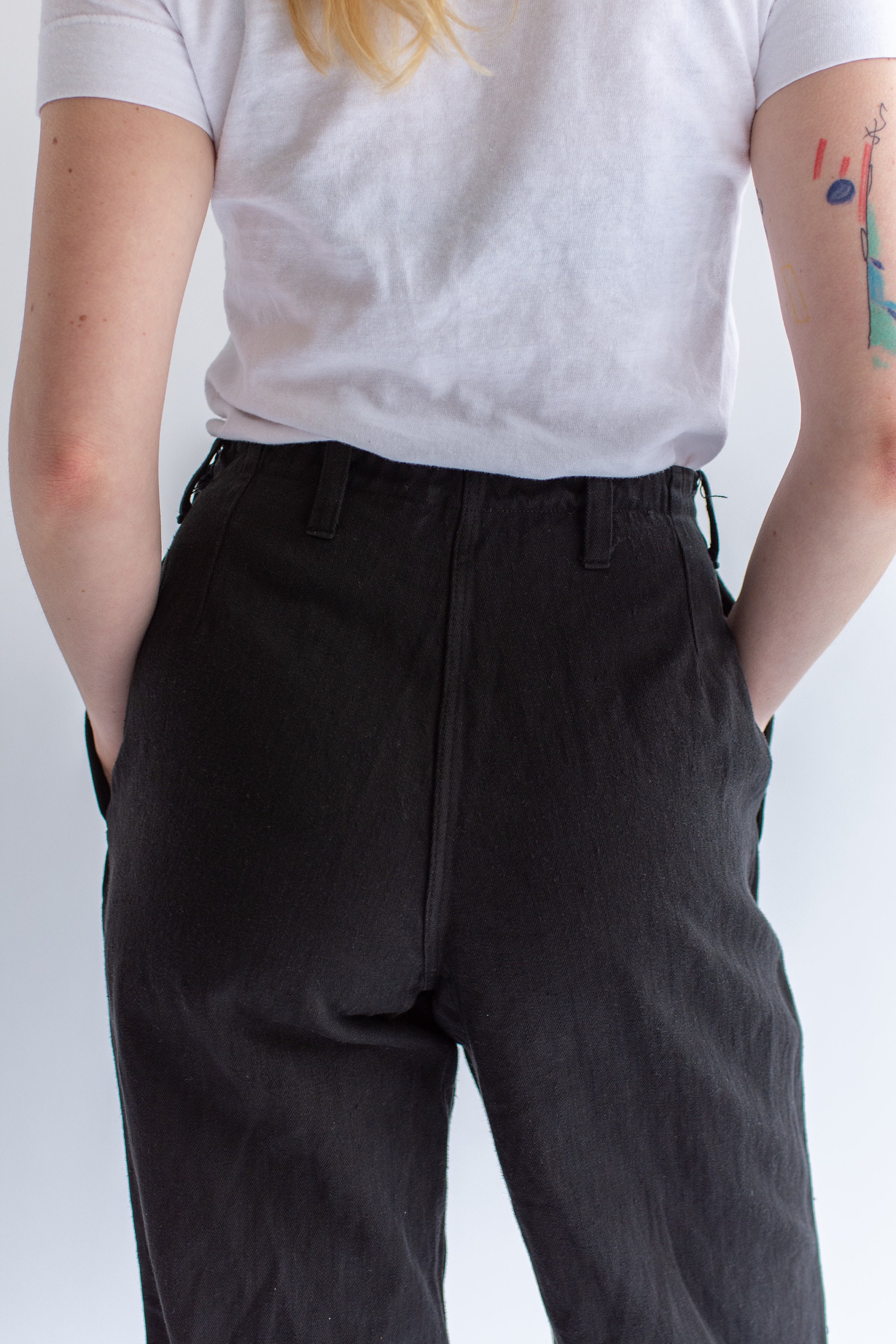 Vintage 30 32 Waist Black Herringbone Twill Sailor Pants | Six Button ...