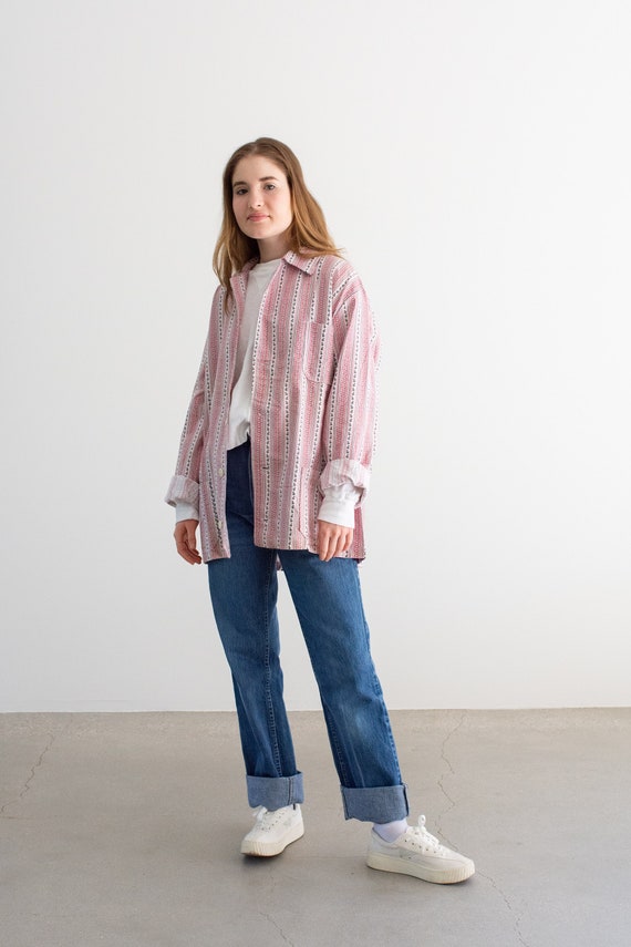 FINAL Sale Vintage Pink Floral Vertical Print Shirt Jacket 