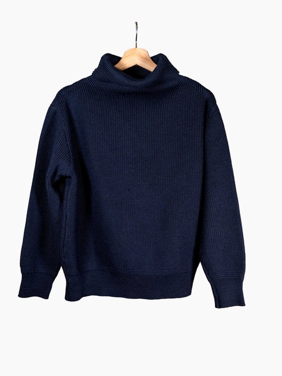 The Castine Sweater | Vintage Navy Blue Wool Turt… - image 3
