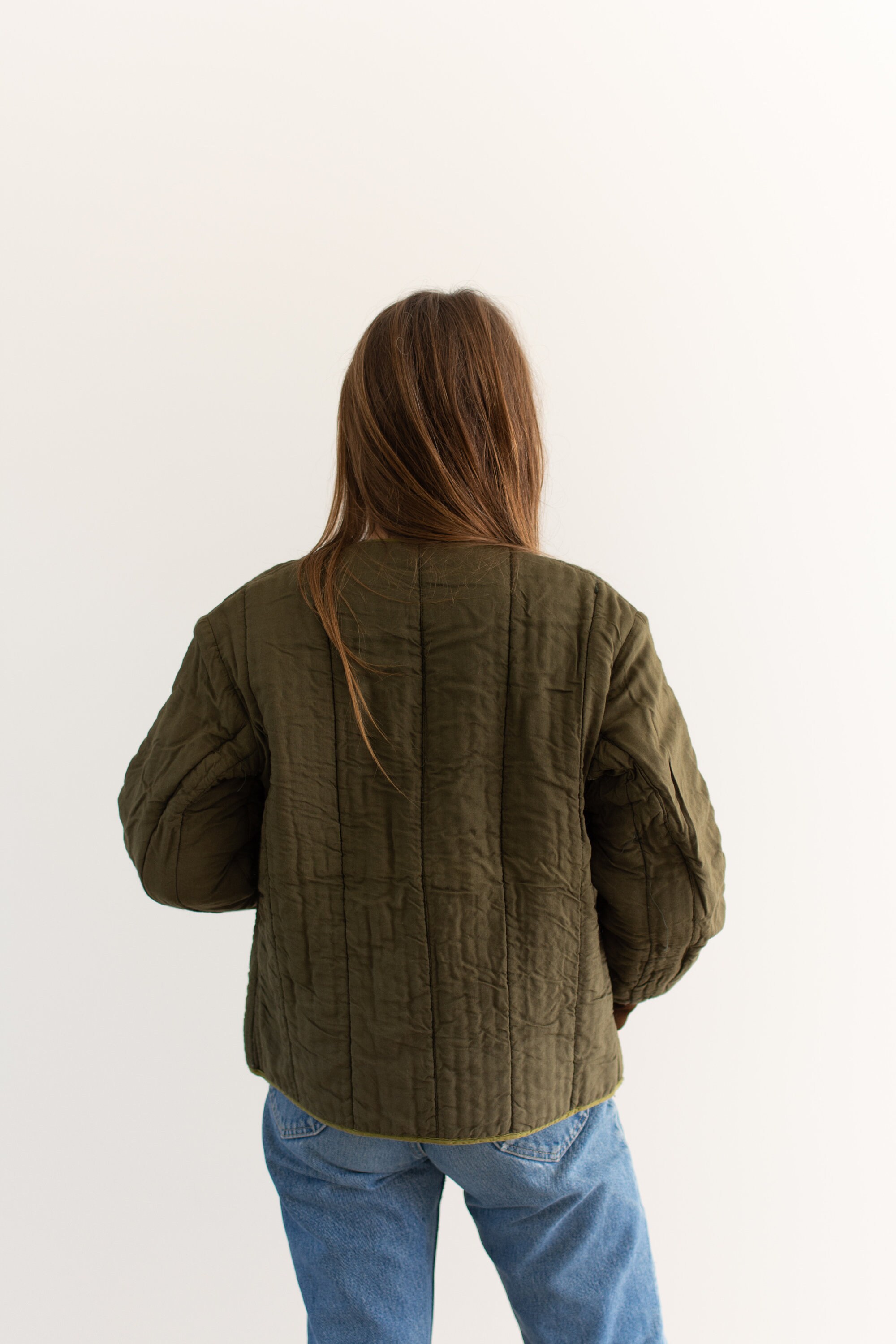Vintage Olive Green Reversible Cotton Quilt Jacket | Unisex Puffer 