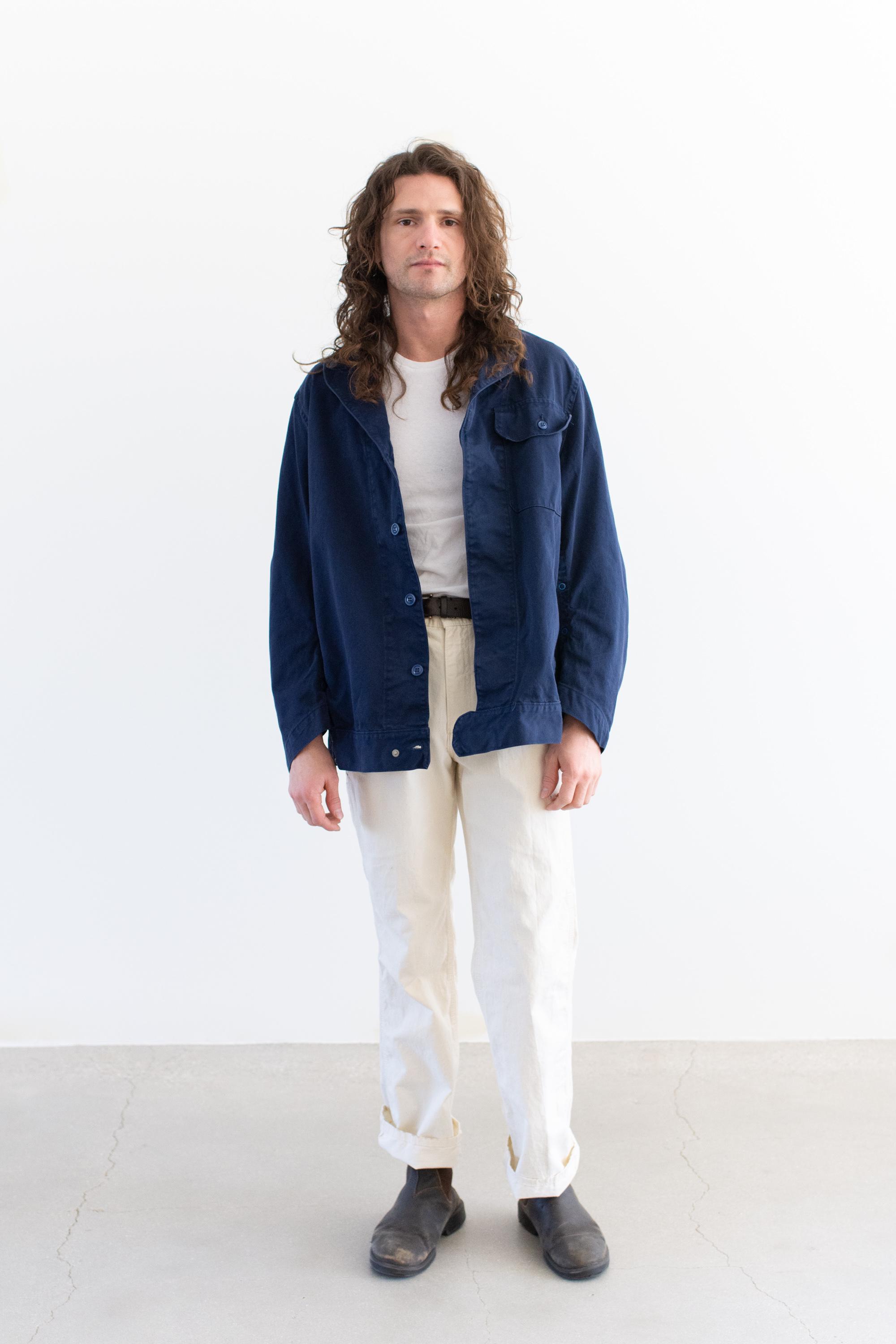 Vintage Ocean Blue Oversized Side Snap Coat | Unisex Utility Work