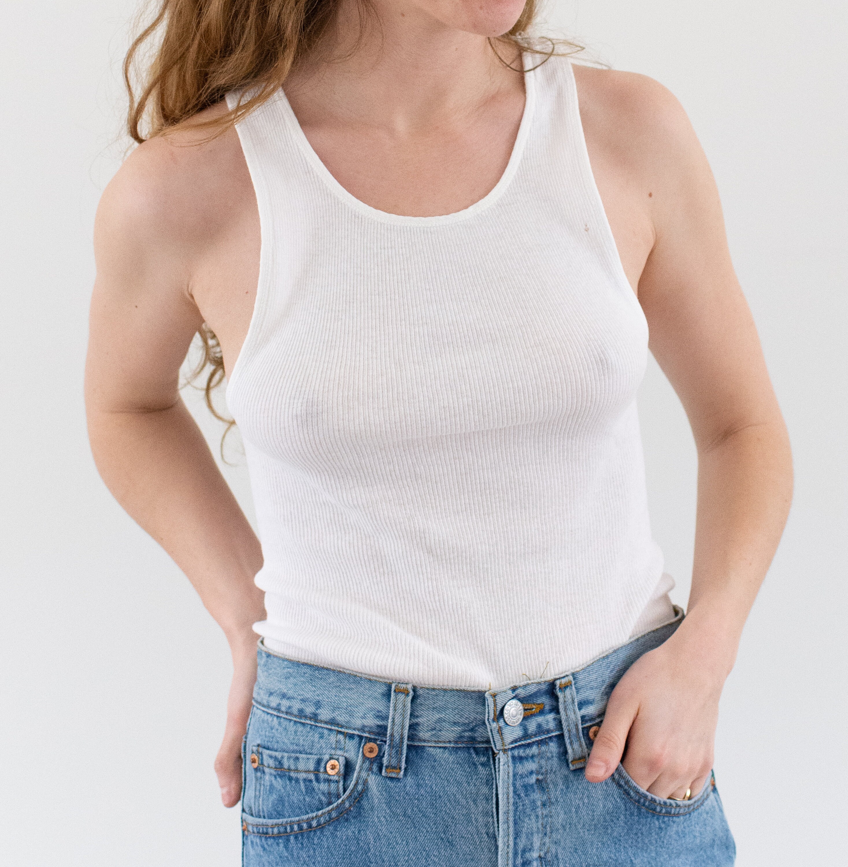 Vintage Rib Knit Scoop Tank Top 100 