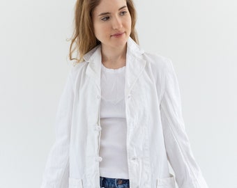 Manteau de corvée nouée blanc vintage | Veste de travail unisexe en coton des années 50 | Fabriqué aux États-Unis | XXS TP