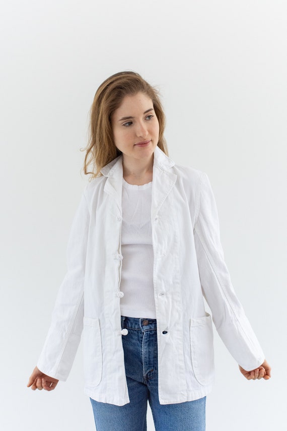 Vintage White Knot Chore Coat | Unisex 50s Cotton 