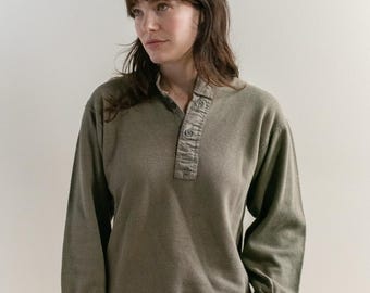 Vintage Gray Crop Waffleknit Henley Thermal | 40s Made in Sweden Waffle Shirt | XS S | TH35