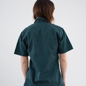 Vintage Dark Teal Short Sleeve Work Shirt Unisex Narrow 60s Cotton OverShirt Made in USA XS image 7