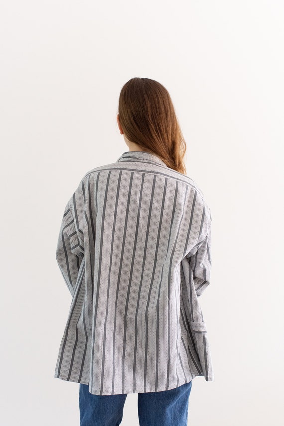 Vintage Grey White Striped Shirt Jacket | Unisex … - image 9