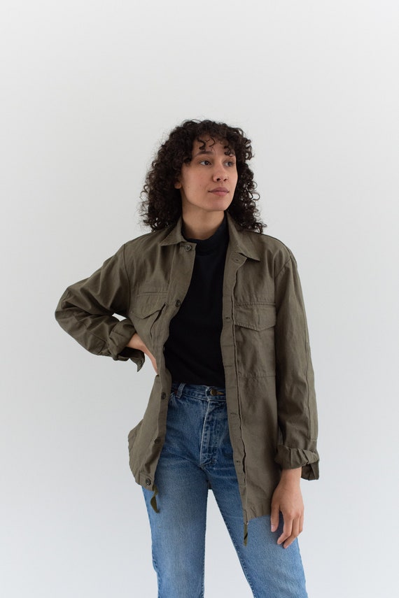 Vintage Olive Brown Two Pocket Work Jacket Utility Coat Unisex Overshirt M Etsy