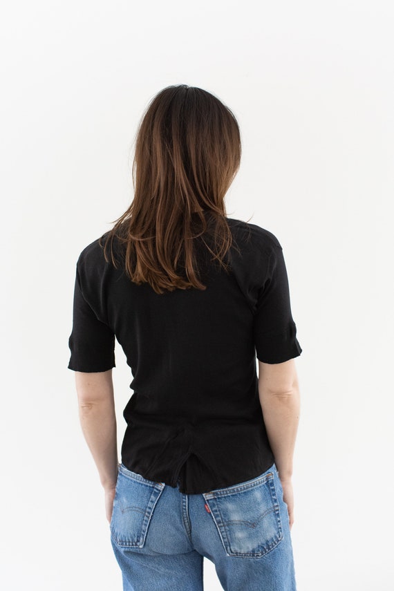 Vintage Black Button Up Thermal Shirt | Rib Knit … - image 8
