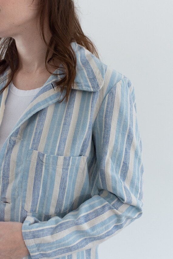 Vintage Blue Cream Striped Flannel Shirt Jacket |… - image 3