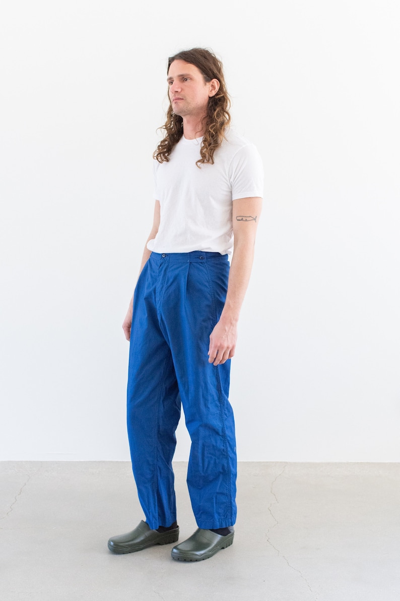 Vintage 29-41 Waist Matisse Blue Workwear Trousers Unisex Lightweight High Waist Cotton Pants Bright Blue Chino Waist image 1