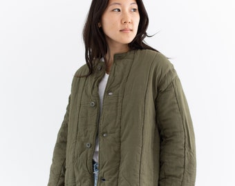 Vintage Olive Green Cotton Quilt Jacket | Unisex Euro Liner Puffer Coat | M L XL | CC002