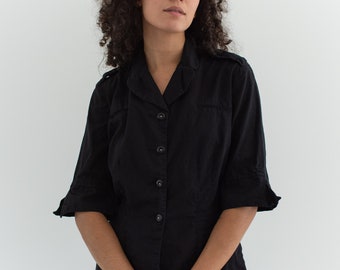 Vintage Black Seersucker Jacket Shirt | Overdye Texture Corozo Simple Cotton Work Blouse | XS S |