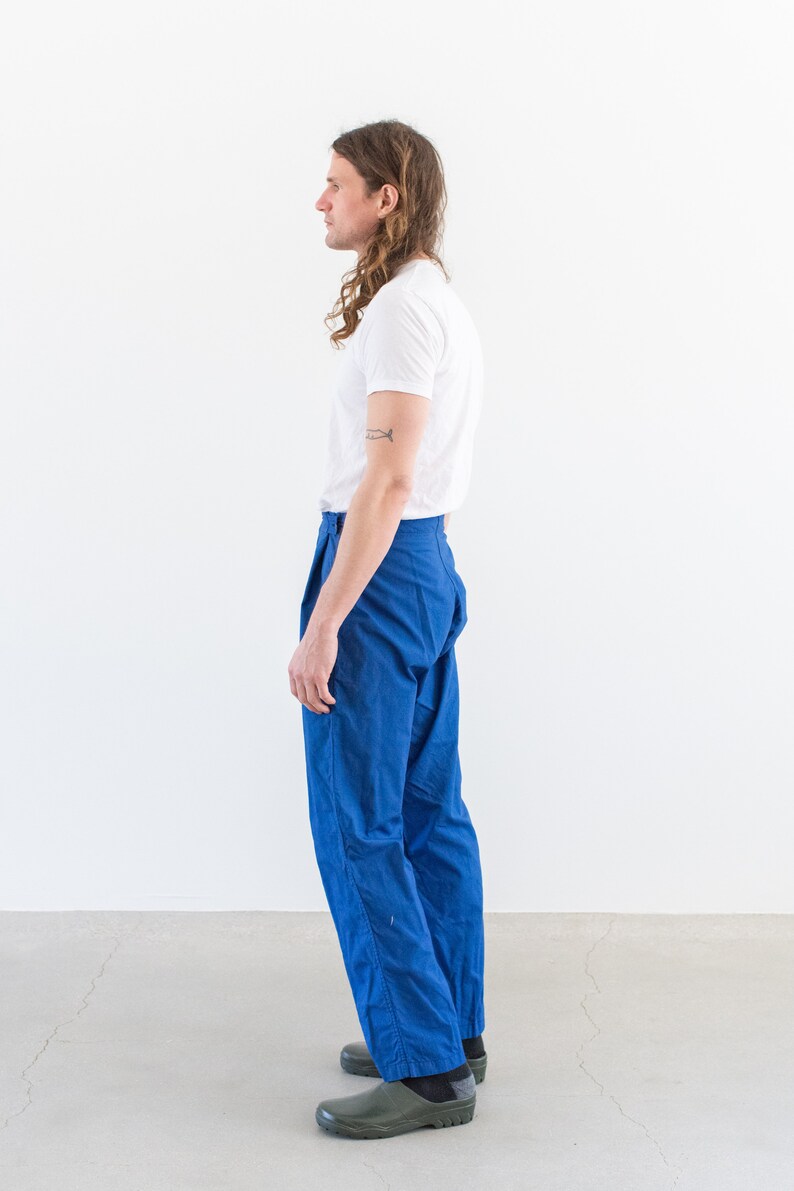 Vintage 29-41 Waist Matisse Blue Workwear Trousers Unisex Lightweight High Waist Cotton Pants Bright Blue Chino Waist image 3