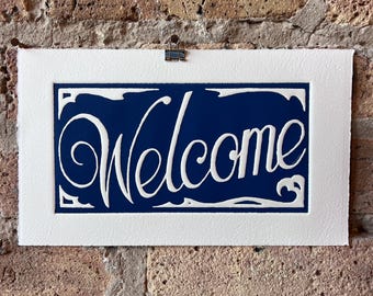 Vintage Lithograph Welcome 10x6