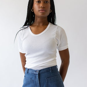 The Berlin Tee | Deadstock Vintage 100% Cotton White Ribbed Tee  | Scoop Rib Knit T Shirt | XS S