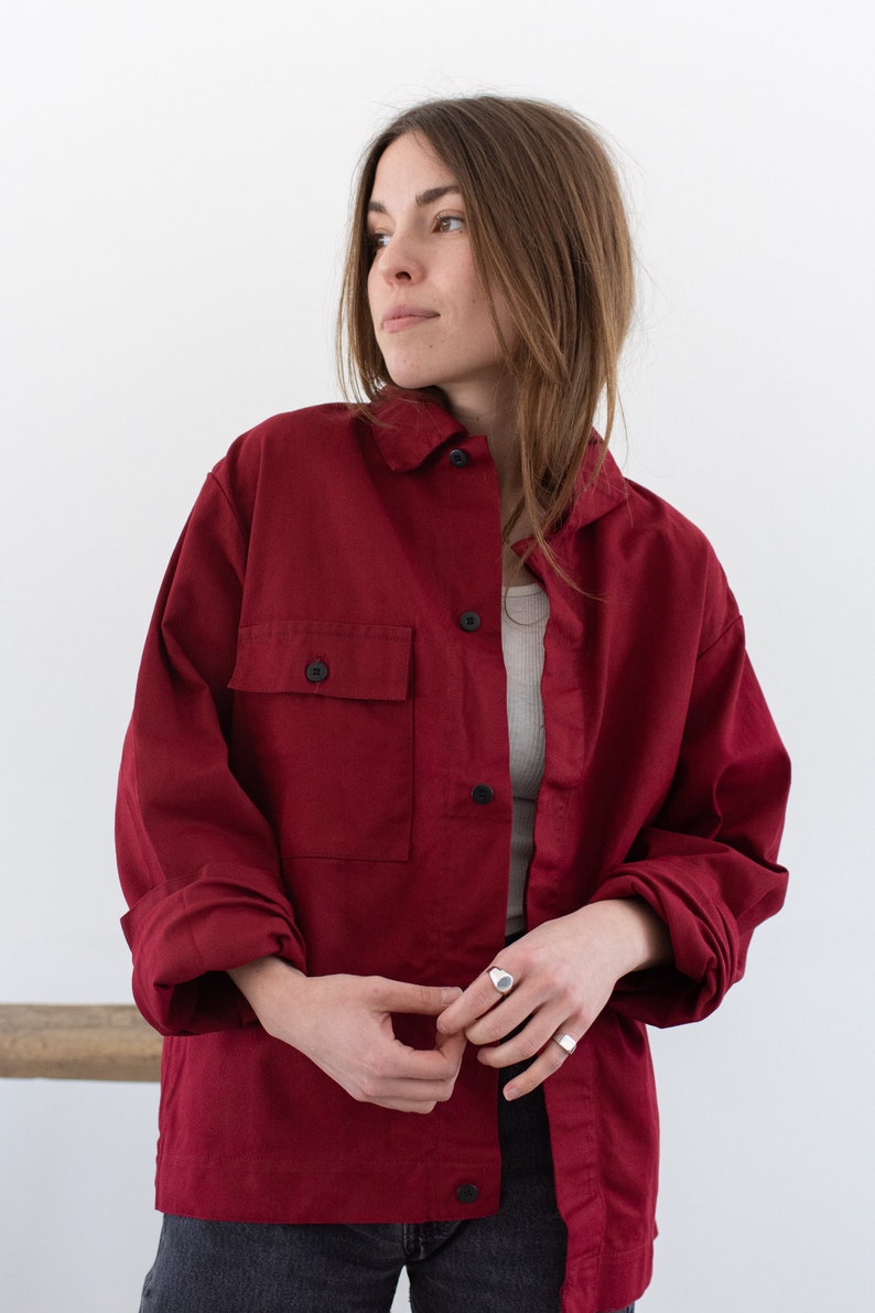 Vintage Berry Single Pocket Work Jacket IT-- Made in Italy M Red Unisex Workwear