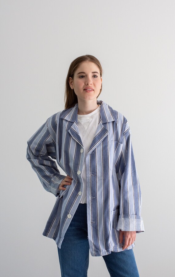 Vintage Blue White Striped Shirt Jacket | Unisex … - image 2