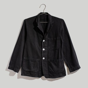 Vintage Black Overdye Classic Chore Blazer Unisex Square Three Pocket Cotton French Workwear Style Utility Work Coat Blazer XS S image 8