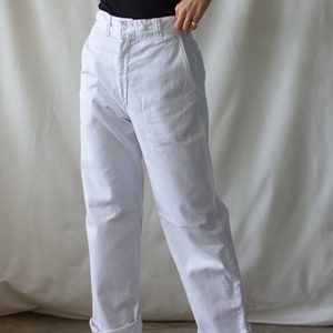 Vintage 27 28 Waist White Chino Pant Unisex High Waist 60s Cotton Chinos Made in USA Pants Zipper Fly image 3