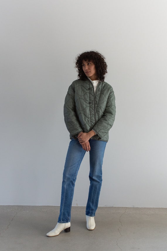 Vintage Slate Green Liner Jacket Unisex Sage Wavy Quilted - Etsy