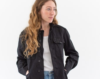 Vintage Black Safari Jacket | Corozo Button | Unisex Cotton Workwear | Utility Work Coat Blazer | XS |