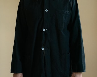 De Montmartre-jas in zwart | Vintage jaren 50/60 Franse werkjas | Unisex Franse lichtgewicht katoenen werkjas | M L
