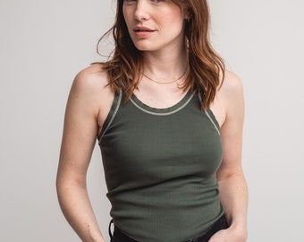 The Siena Tank in Pine | Vintage Rib Knit Tank | Ribbed top 100% Cotton Undershirt Singlet | XS S