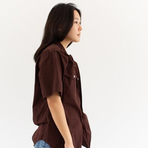 Vintage Overdye Hickory Brown Short Sleeve Shirt Flap Pocket Simple Cotton Work Blouse XS S image 6