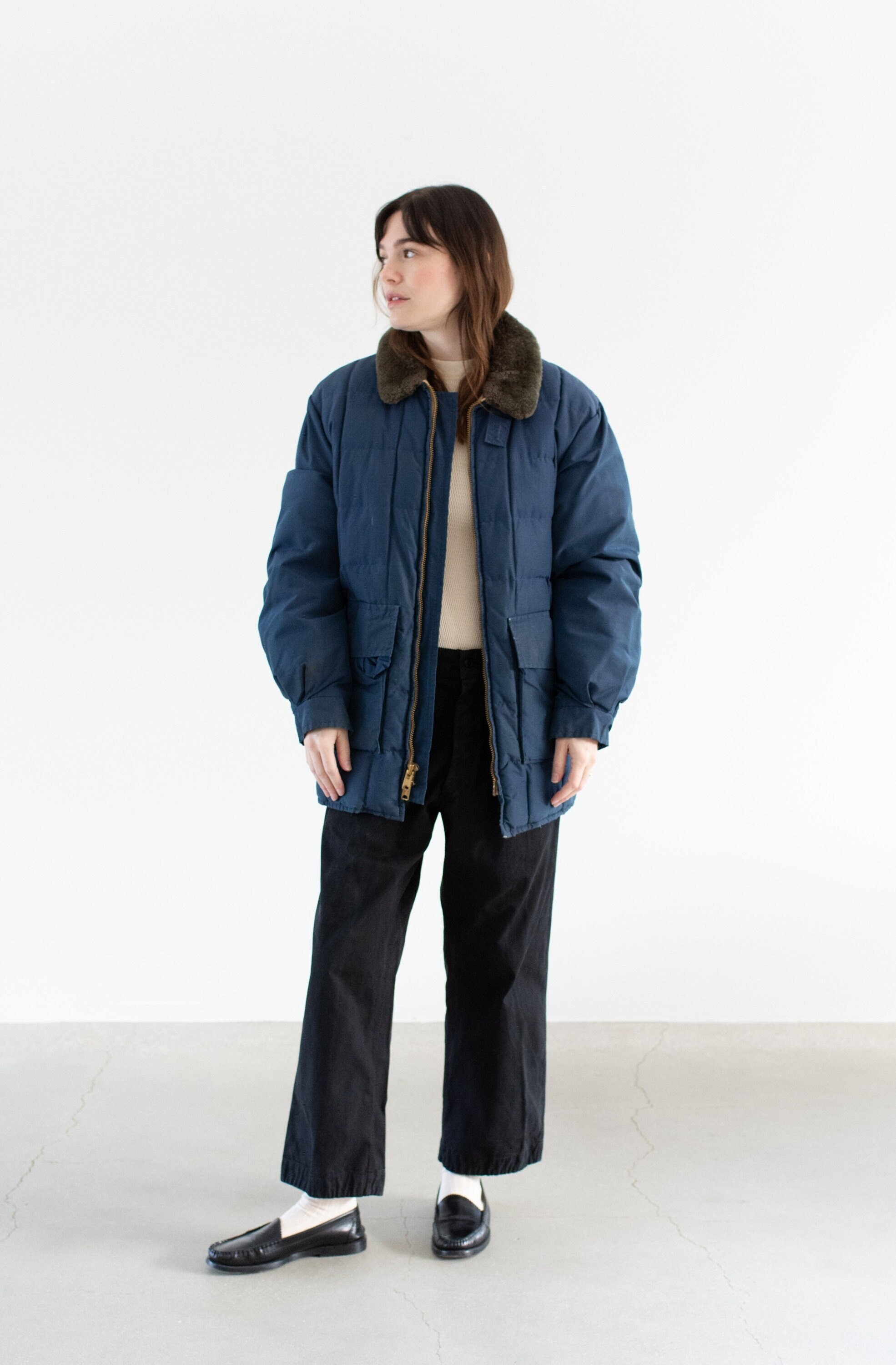 Vintage Navy Blue Eddie Bauer Quilt Puffer Zip Jacket | Unisex