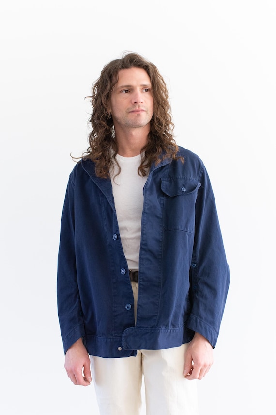 Vintage Ocean Blue Oversized Side Snap Coat | Unisex Utility Work