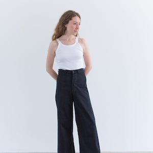 Vintage Overdye Black Sailor Pants 26 27 29 28 30 31 32 33 High Waist Wide Leg Cotton Twill Utility Pant Trouser image 4