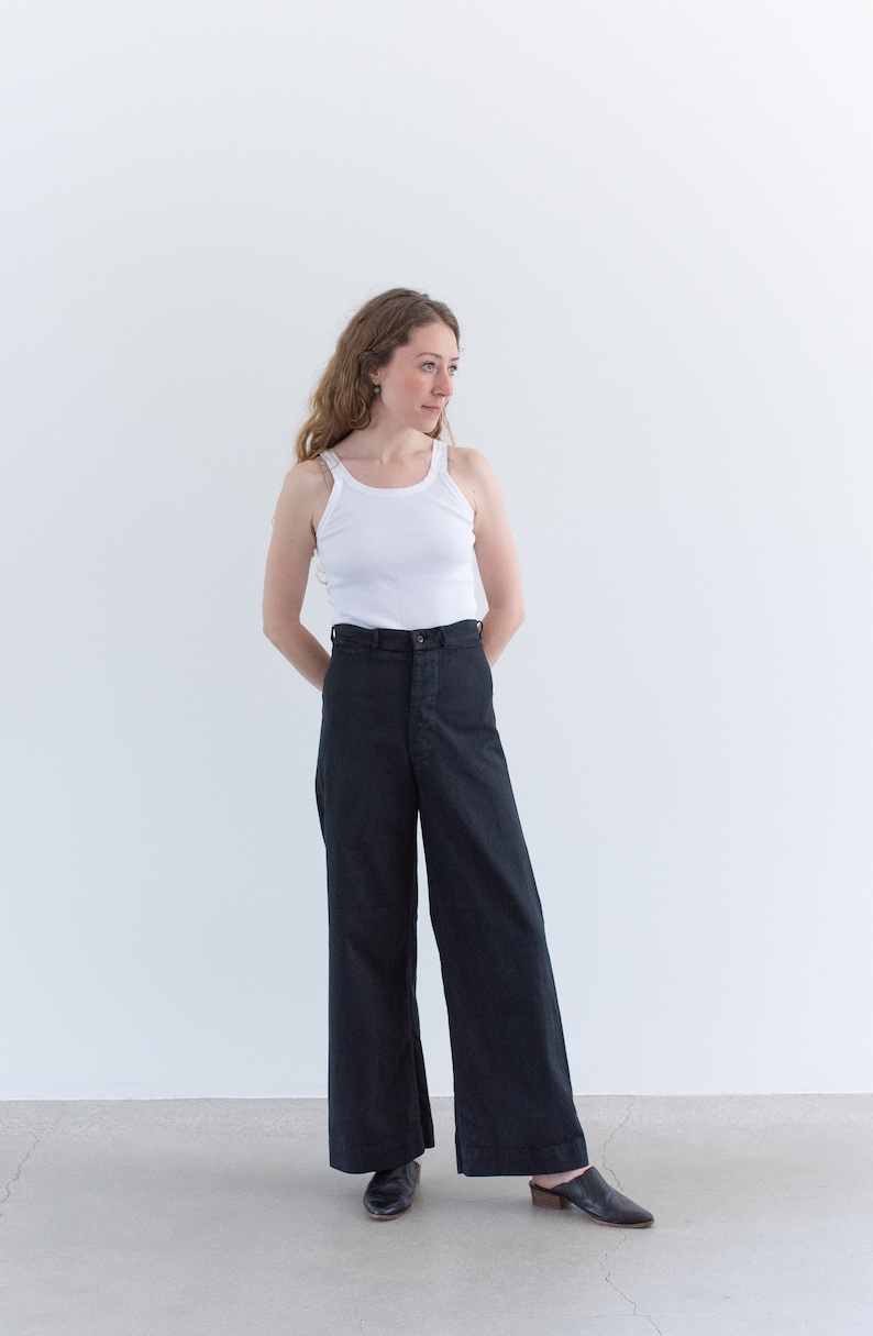 Vintage Overdye Black Sailor Pants 26 27 29 28 30 31 32 33 High Waist Wide Leg Cotton Twill Utility Pant Trouser image 4