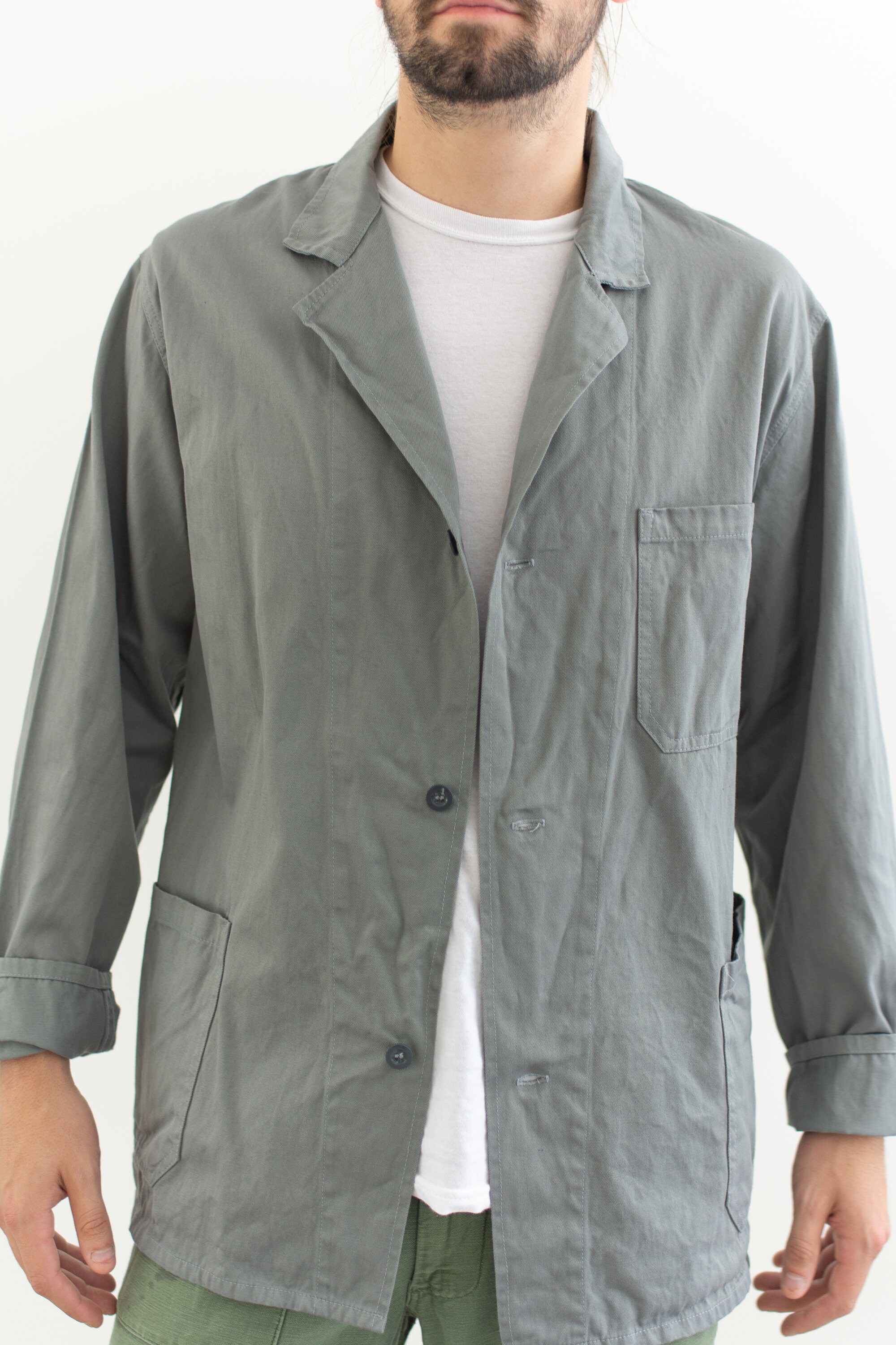 Vintage Grey Chore Coat | Cotton Utility Work Jacket | Made in Italy | M L | IT131