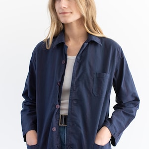 Vintage Deep Blue Overdye Flannel Chore Shirt Jacket | Unisex Cotton Blazer | S M |