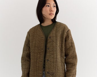 Vintage 70s Olive Green Brown Cotton Quilt Jacket | Unisex Euro Liner Puffer Coat | S M | CC006