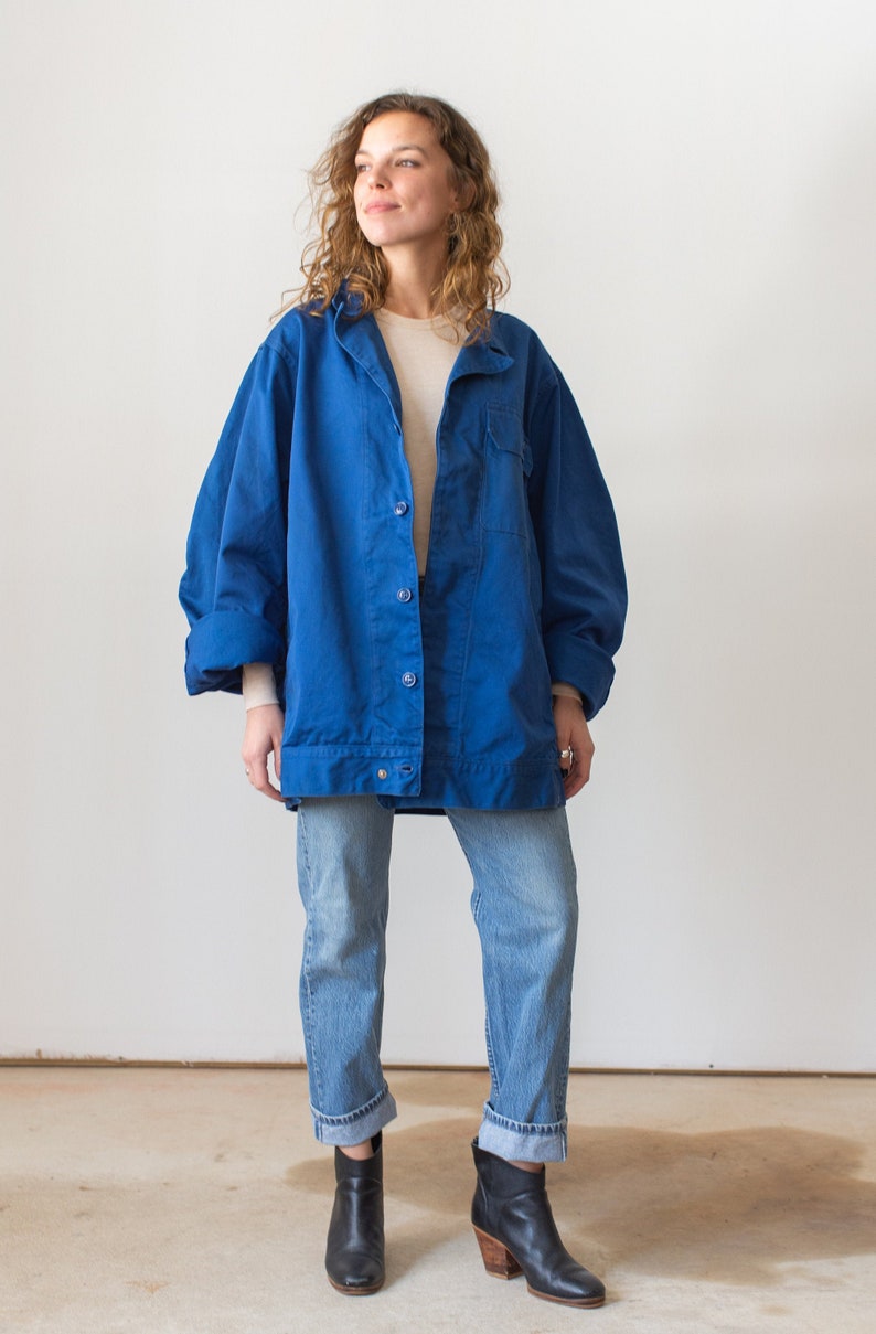 Vintage Matisse Blue Oversized Side Snap Coat Unisex Utility Work Jacket L image 9