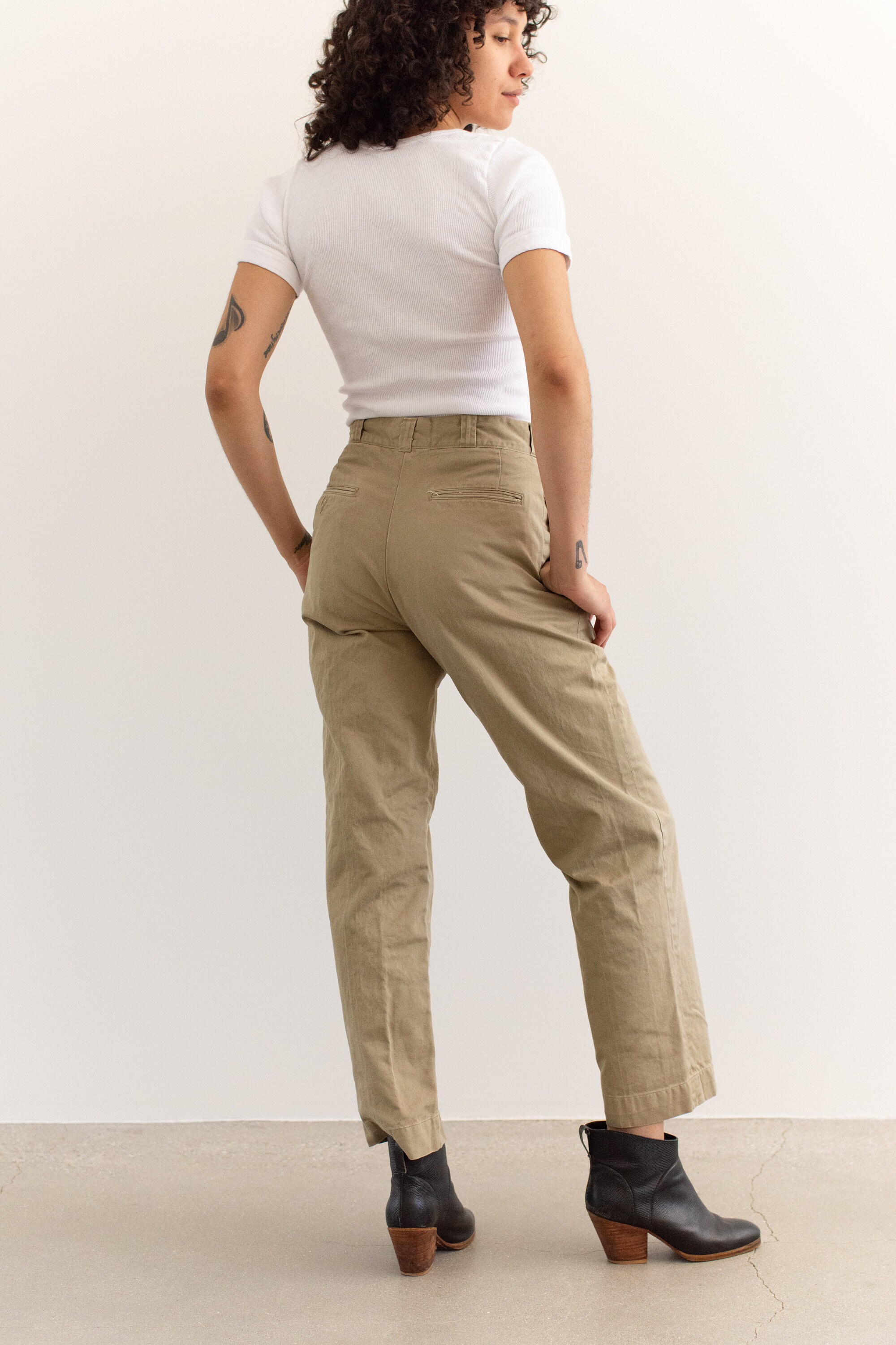 Vintage 27 High Waist Khaki Twill Chinos Wide Leg Pant Beige Etsy