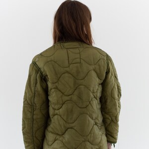 Vintage Green Liner Jacket Unisex Wavy Quilted Nylon Coat S LI206 image 9