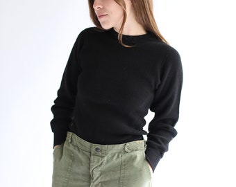 Vintage Black Waffle knit Thermal Shirt | Honeycomb Cotton military henley | Long Underwear Shirt | XS