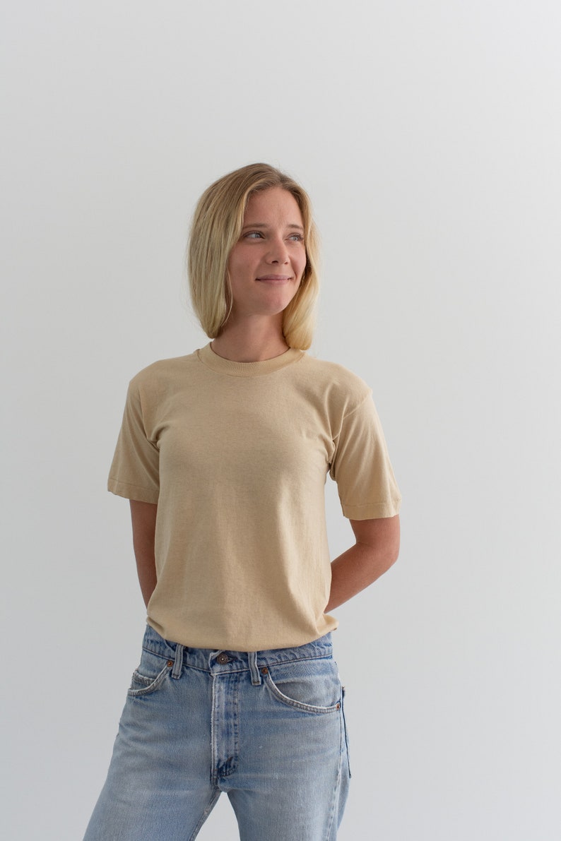 The Malaga Tee Sand Tee Shirt Crewneck 100% Cotton Layer T-Shirt S image 1