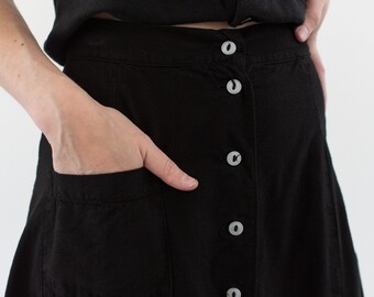 Vintage 24 25 26 27 Waist Black Button Front A Line Skirt