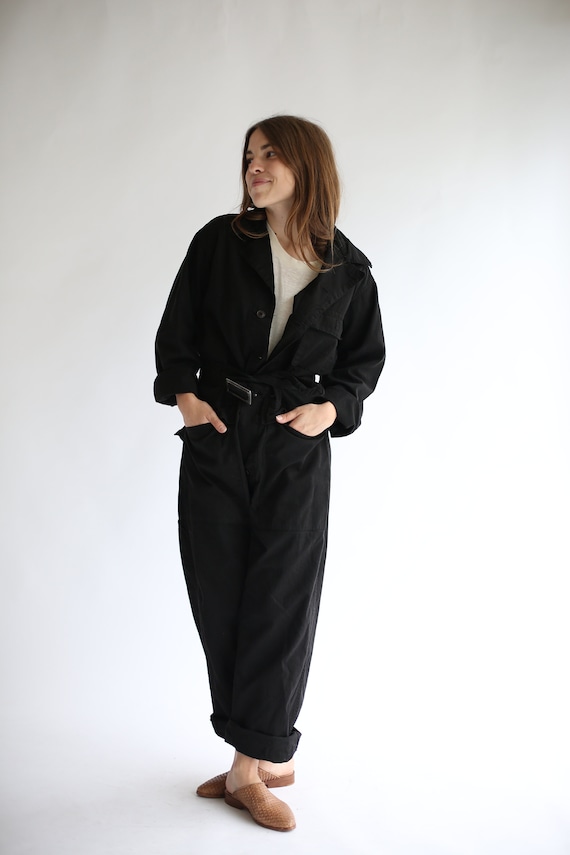 Vintage Overdye Black Belted Coverall | Herringbon