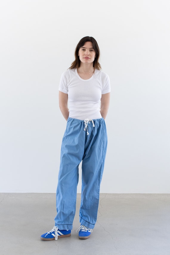 Vintage 26 42 Waist Light Blue Flannel Drawstring Easy Pant Unisex French High Waist Cotton Pajama Pants Made in France FL081 M L Etsy UK
